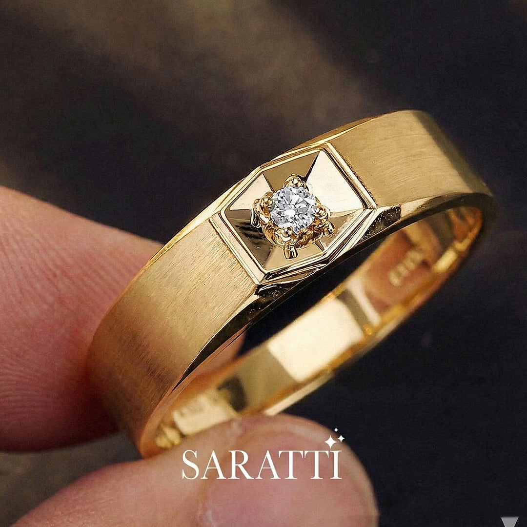 Six Paths Two Tone diamond ring handcrafted design in 18K yellow gold | SARATTI