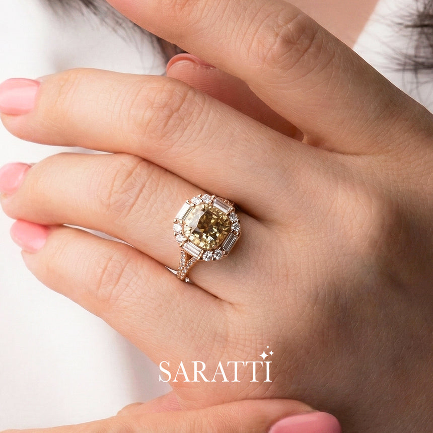 Coffee Diamond Split Shank Ring 2 in 1