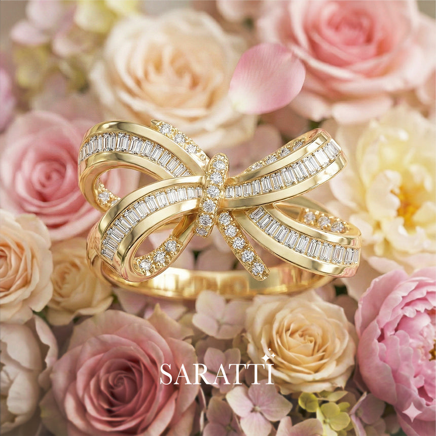 Baguette Diamond Engagement Ring Ribbon Design