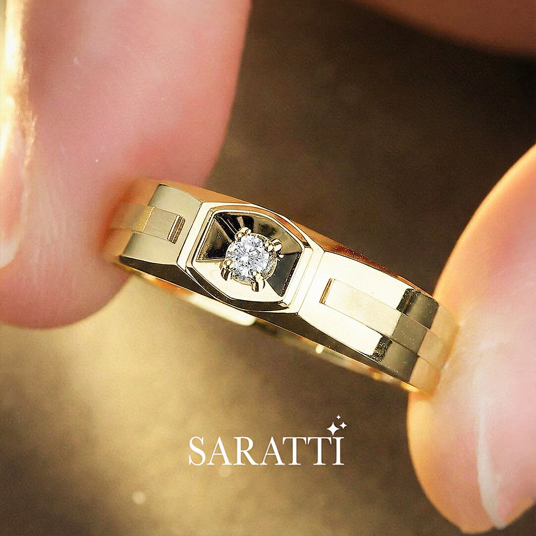 Six Paths Diamond solitaire ring round diamond center in 18K yellow gold | SARATTI