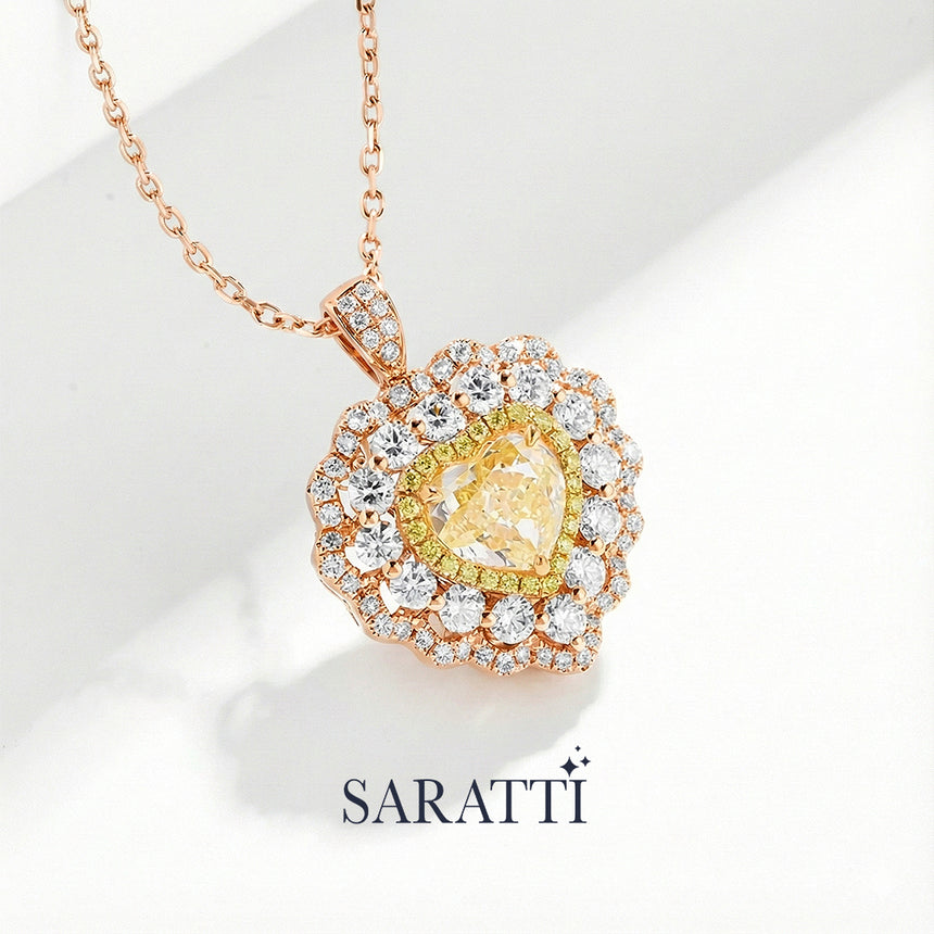 Vintage Yellow Diamond diamond pendant luxury handcrafted jewelry in 18K rose gold | SARATTI