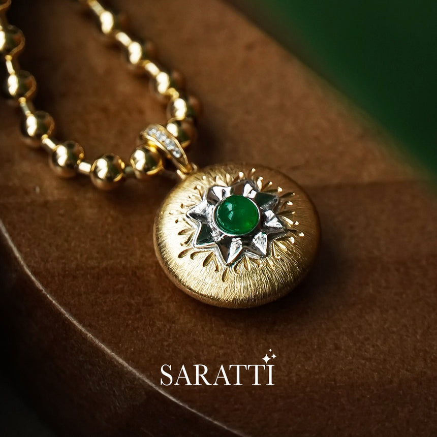 Suncrest Pendant Natural Emerald Necklace in Two Tone