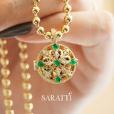 Emerald Rosette - Natural Emerald & Diamond Pendant