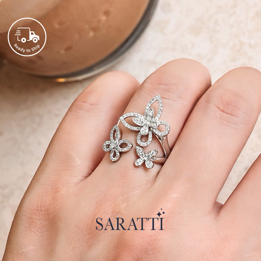 Petale Lumière butterfly diamond bracelet in platinum | SARATTI.