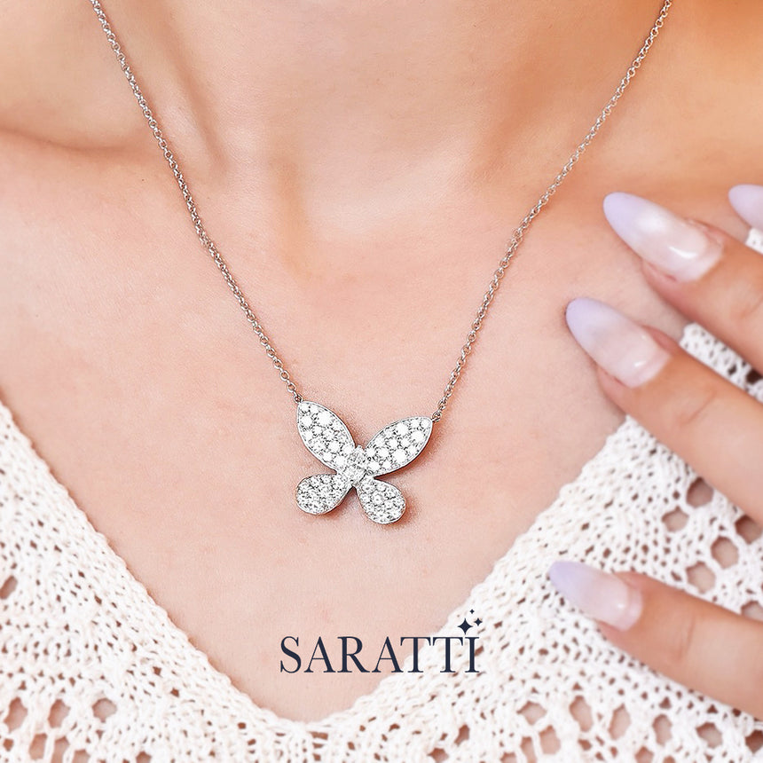 Alietta grande butterfly diamond necklace in platinum | SARATTI