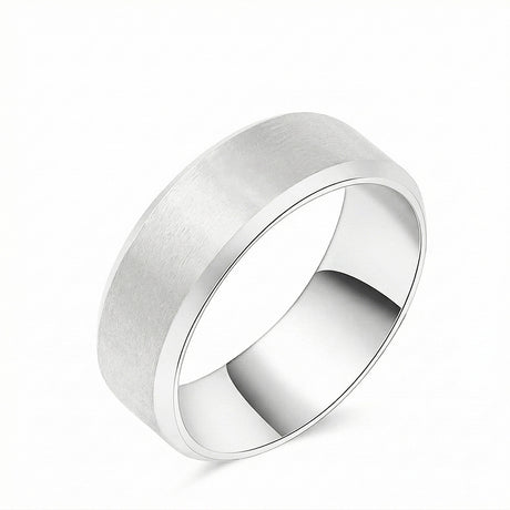8mm mens wedding band minimalist luxury ring in 18K white gold | SARATTI