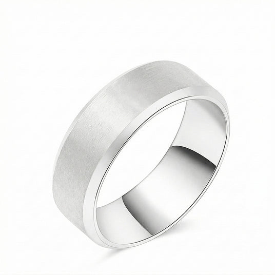 8mm mens wedding band minimalist luxury ring in 18K white gold | SARATTI