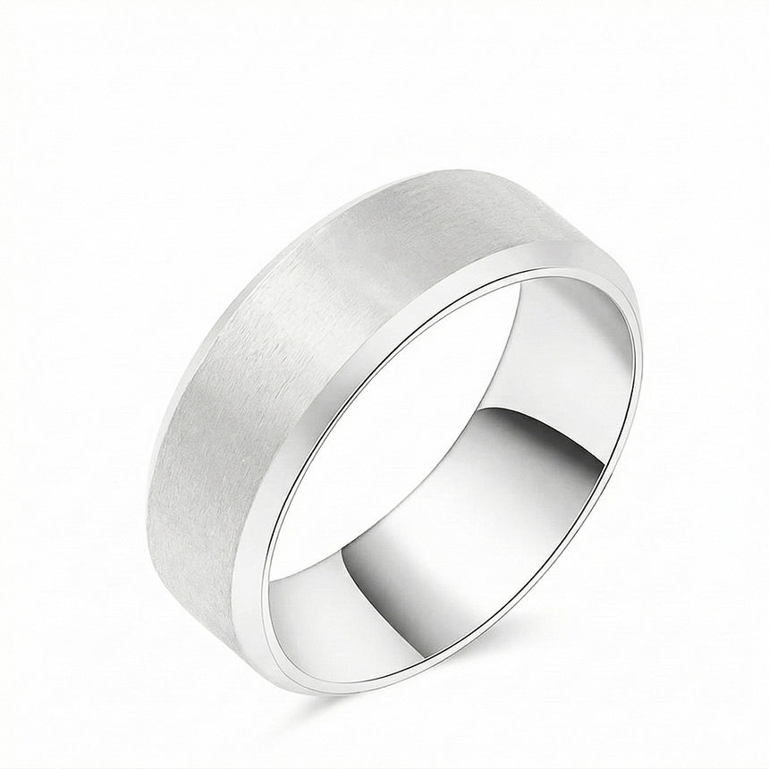 8mm mens wedding band minimalist luxury ring in 18K white gold | SARATTI