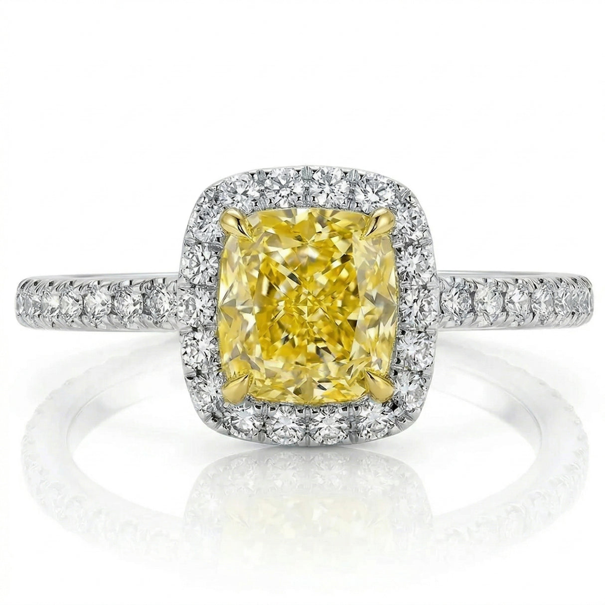 Genuine 18K White Gold Natural_Fancy_Yellow_Diamond_Engagement_Ring