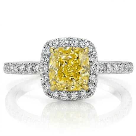 Genuine 18K White Gold Natural_Fancy_Yellow_Diamond_Engagement_Ring