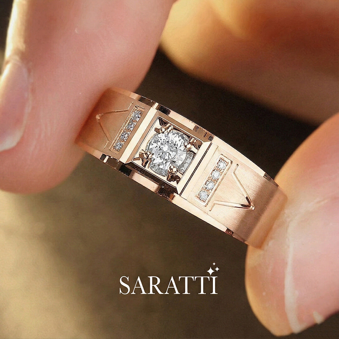 Adamantine Courage men’s diamond ring v shaped epaulette motif in 18K rose gold | SARATTI
