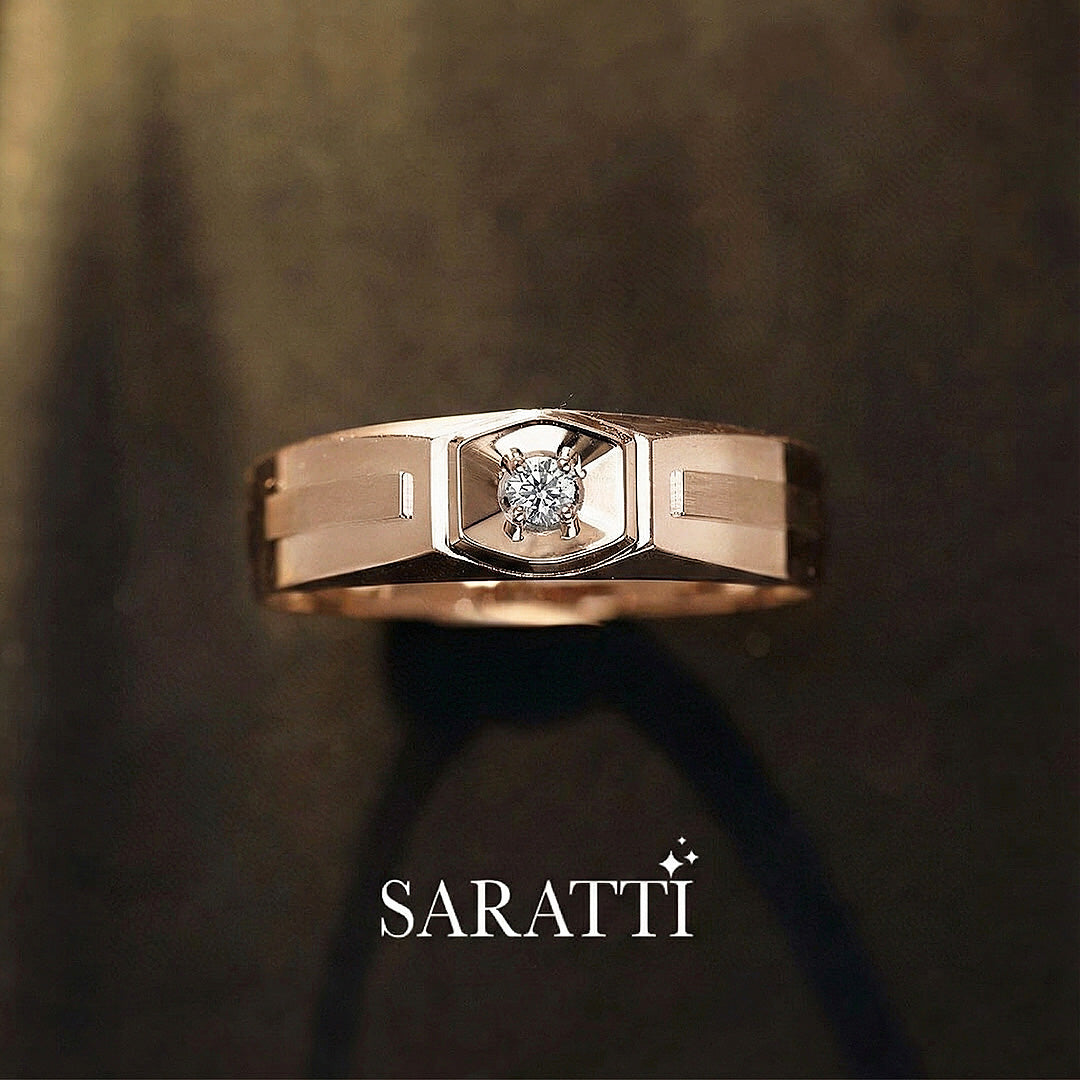 Six Paths Diamond men’s diamond solitaire ring statement design in 18K rose gold | SARATTI