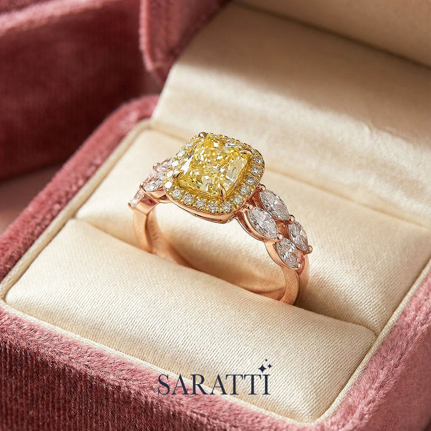 Yellow diamond promise ring inside luxury box Rose gold | SARATTI