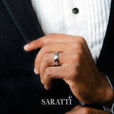 6mm mens wedding band with diamonds handcrafted ring in 18K white gold | SARATTI