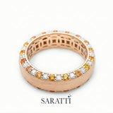 Mens sapphire wedding band orange sapphire and diamond edge detail in 18K rose gold | SARATTI