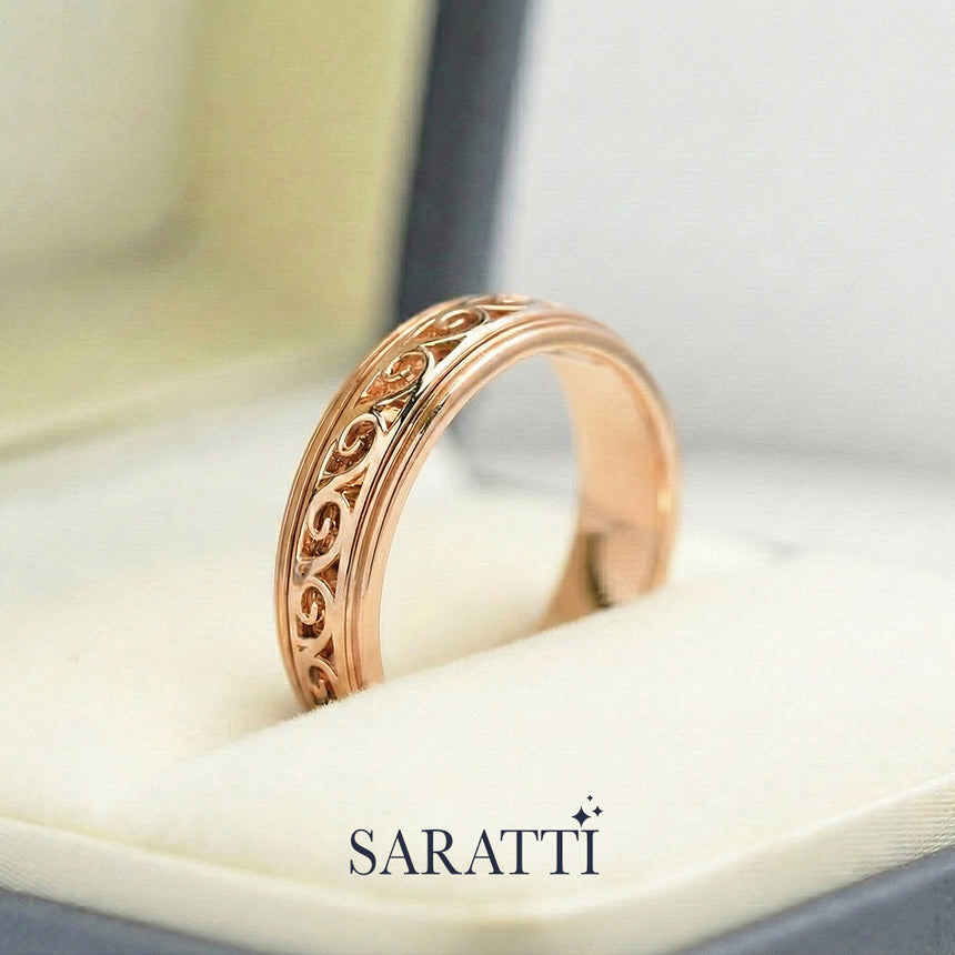 Vintage mens wedding band worn on hand in 18K rose gold | SARATTI