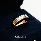 Mens comfort fit wedding band crosshatch pattern design detail in 18K rose gold | SARATTI