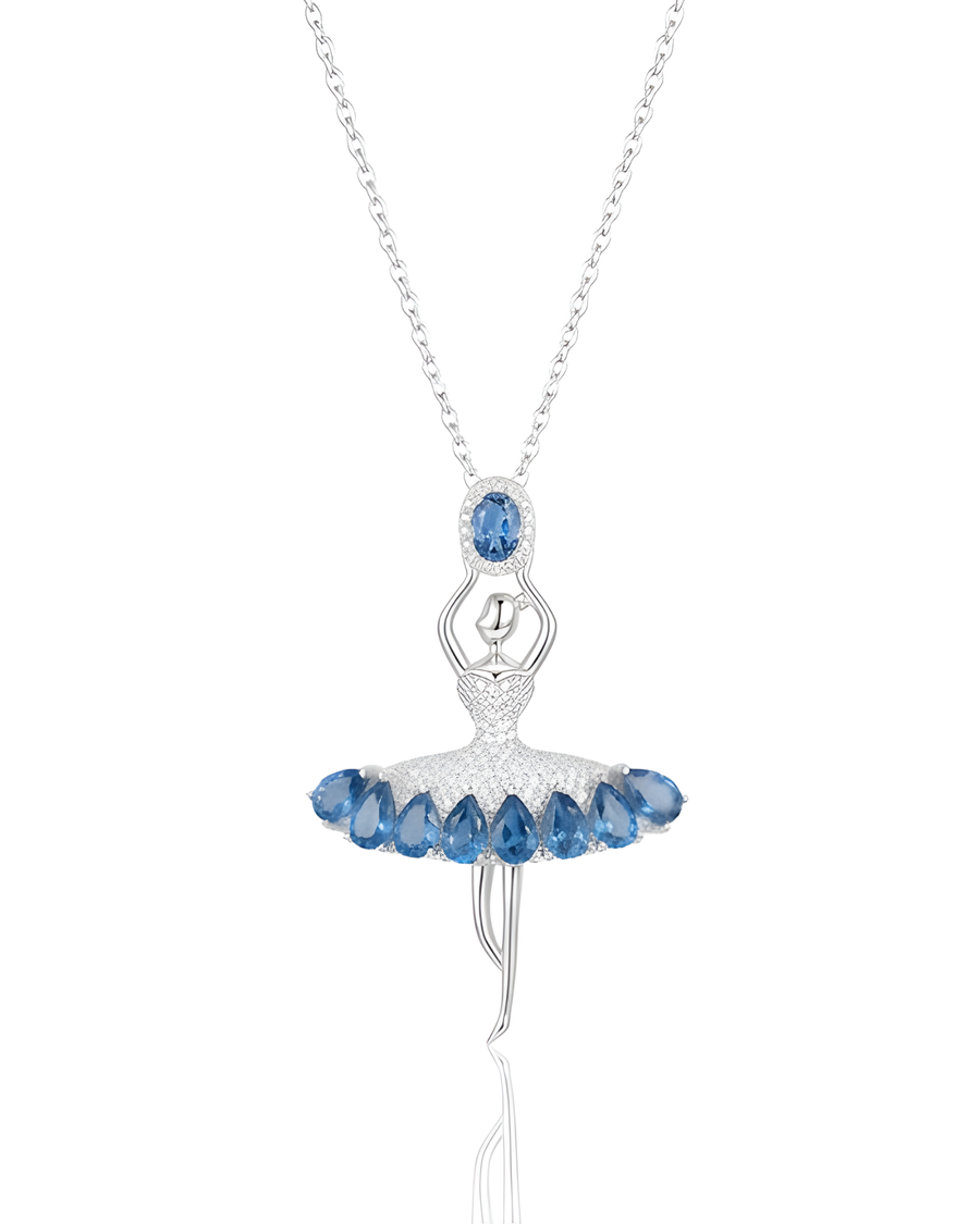 Genuine Blue Waltz natural blue topaz ballerina necklace front view | SARATTI
