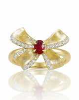 Genuine Ruby & Daiamond Ring in 18K Yellow Gold - SARATTI