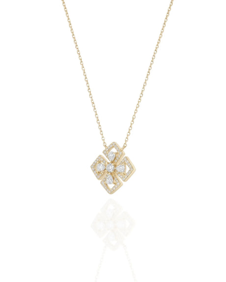 Geometric floral pendant necklace in 18K Yellow Gold with diamond details | SARATTI