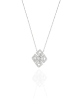 Geometric floral pendant necklace in Platinum with round diamond focus | SARATTI