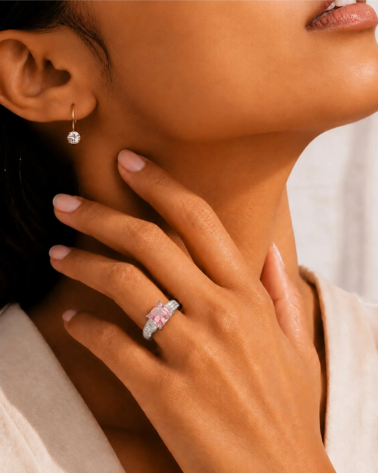 Geometric tourmaline ring with diamond-set shoulders and elegant white gold design | SARATTI