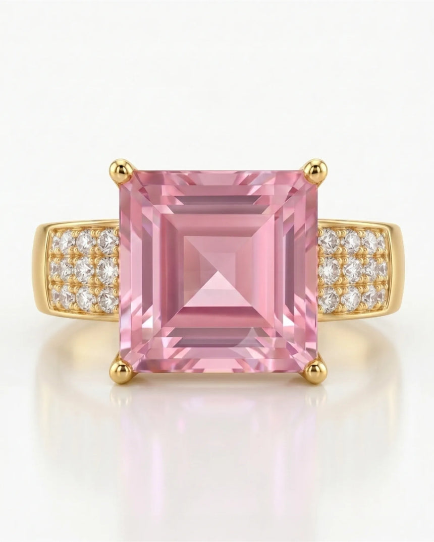 Geometric tourmaline ring with diamond-set shoulders and polished yellow gold design - SARATTI