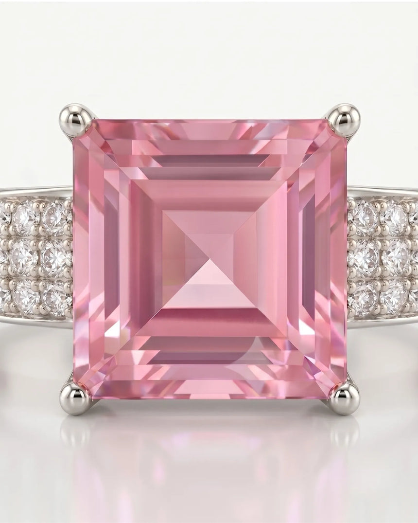 Geometric tourmaline ring with diamond-set shoulders and refined platinum design - SARATTI