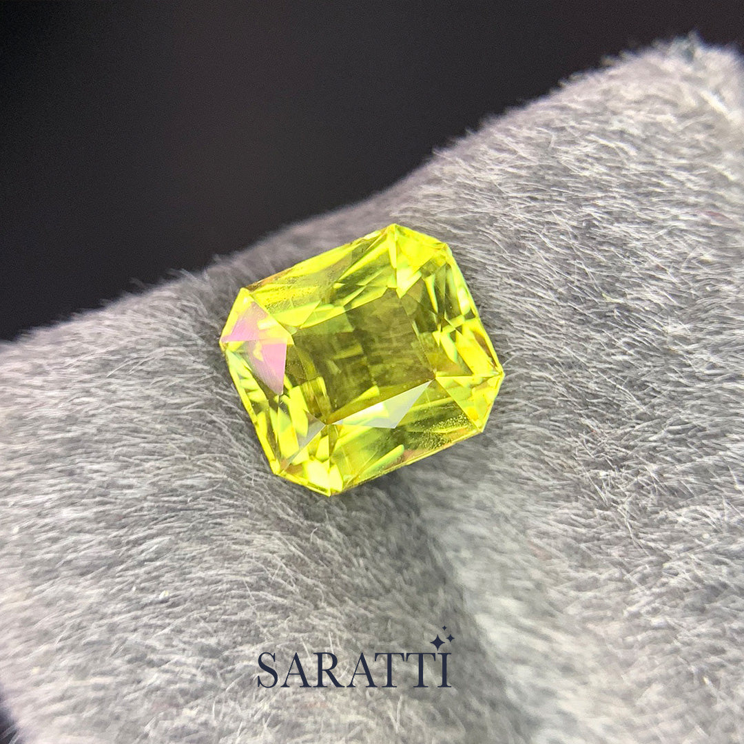 Golden Yellow Chrysoberyl Octagonal Cut Close Up | SARATTI