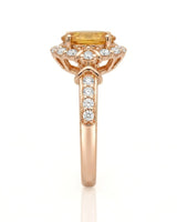 Golden yellow oval sapphire ring with natural diamond accents in 18K rose gold | SARATTI