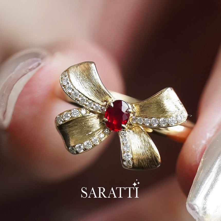 Rouge Ribbon Pigeon Blood Red Natural Ruby Ring