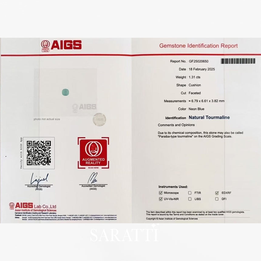 AIGS certified cushion Paraiba-type tourmaline set | SARATTI