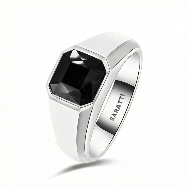Matte black mens wedding band luxury diamond wedding ring in 18K white gold | SARATTI