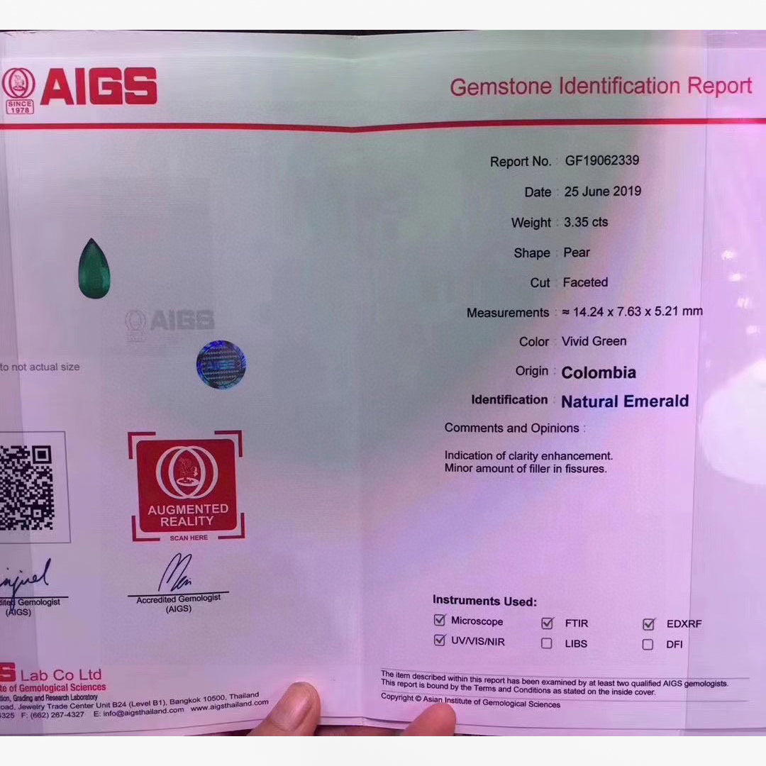 AIGS certified Colombian Emerald 3.35ct | SARATTI