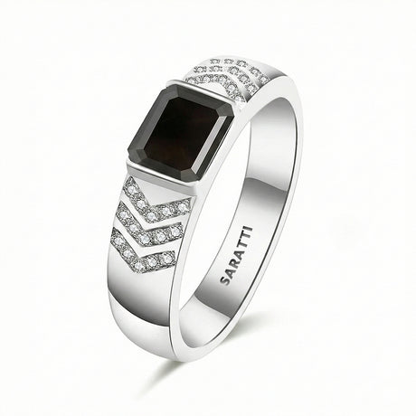 6mm mens wedding band with black diamond luxury ring in 18K white gold | SARATTI