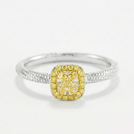 Yellow Gold Princess Cut Diamond ring luxury handcrafted ring on grey background in 18K white gold | SARATTI