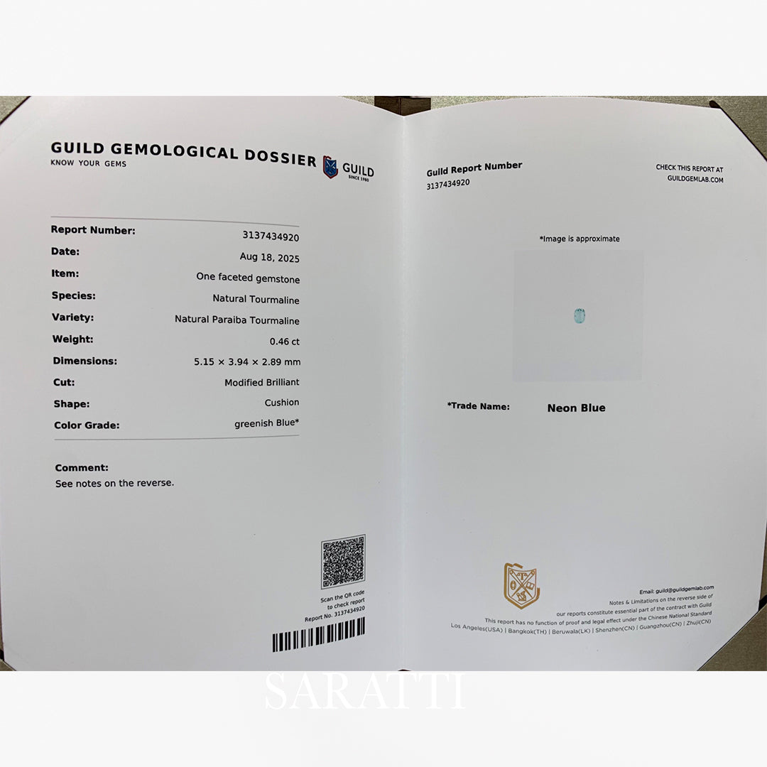 Certified Paraiba Tourmaline Loose Cushion Stone | SARATTI