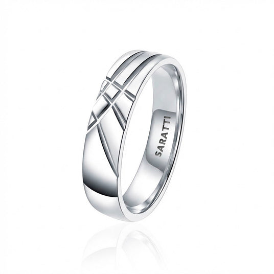 Mens comfort fit wedding band luxury minimalist wedding ring in 18K white gold | SARATTI
