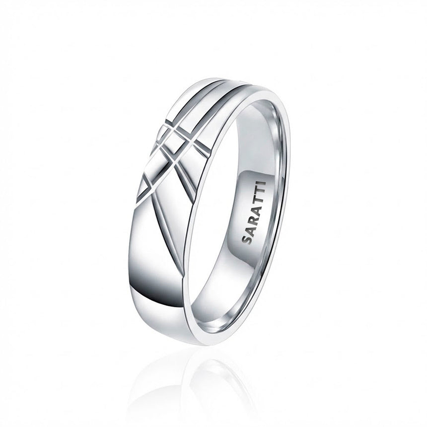 Mens comfort fit wedding band luxury minimalist wedding ring in 18K white gold | SARATTI