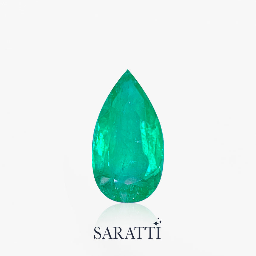 Pear shaped vivid green emerald for custom jewelry | SARATTI