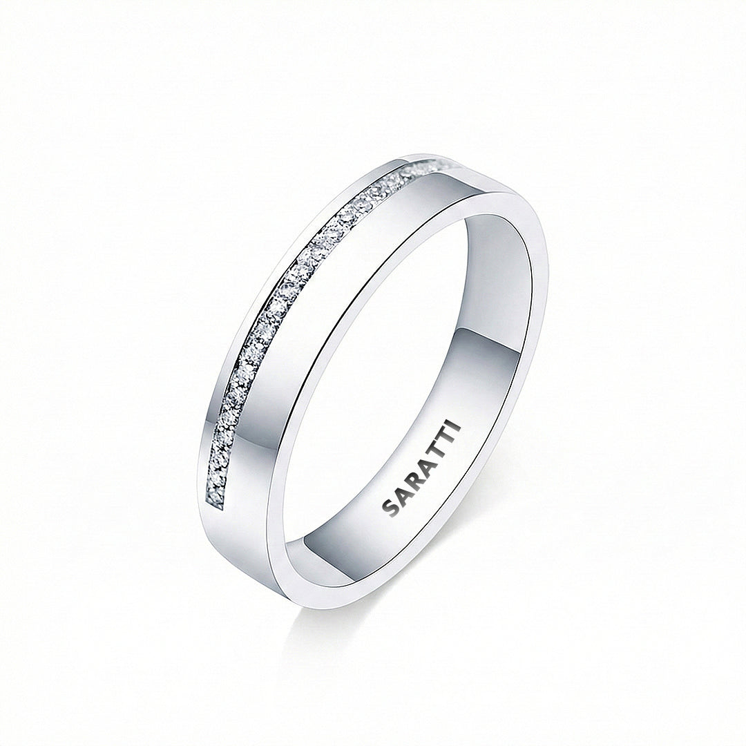 Thin mens wedding band diamond wedding ring in 18K white gold | SARATTI