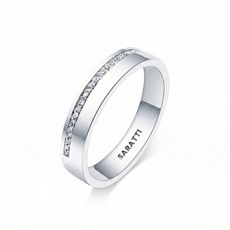 Thin mens wedding band diamond wedding ring in 18K white gold | SARATTI