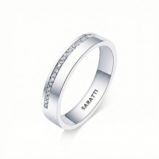Thin mens wedding band diamond wedding ring in 18K white gold | SARATTI