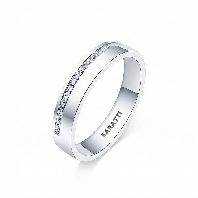 Thin mens wedding band diamond wedding ring in 18K white gold | SARATTI