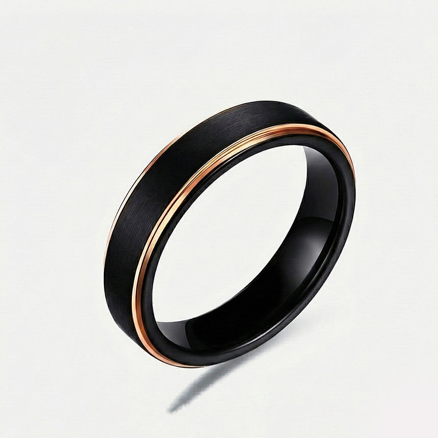 Two Tone Men's Wedding Band in Black and Yellow Gold