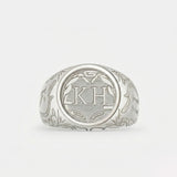 Mens initial ring personalized luxury jewelry in 18K white gold | SARATTI