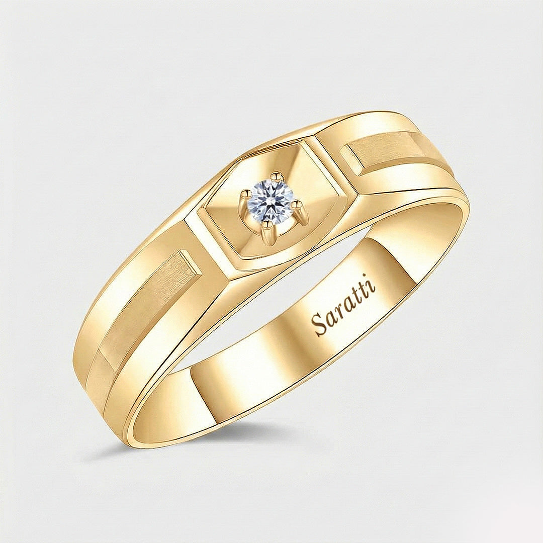 Six Paths Diamond solitaire ring for men minimalist luxury in 18K yellow gold | SARATTI