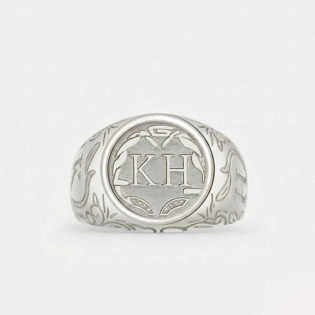 Mens initial ring personalized luxury jewelry in platinum | SARATTI