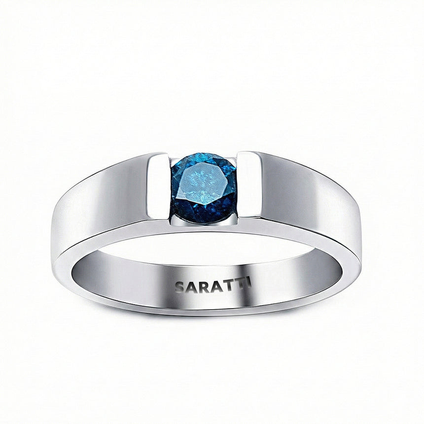 Blue mens wedding band luxury tension set diamond ring in platinum | SARATTI
