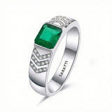 Mens emerald ring luxury gemstone statement ring in 18K white gold | SARATTI